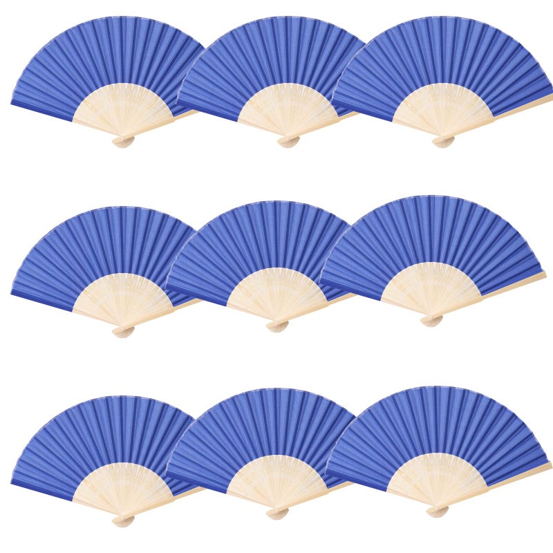 SL crafts 24pcs Imitated Silk Hand Fan Imitated Silk Fabric Bamboo Handheld Folded Fan Bridal Dancing Props Church Wedding Party Favors with Organza Bags (Royal Blue) - Image 4